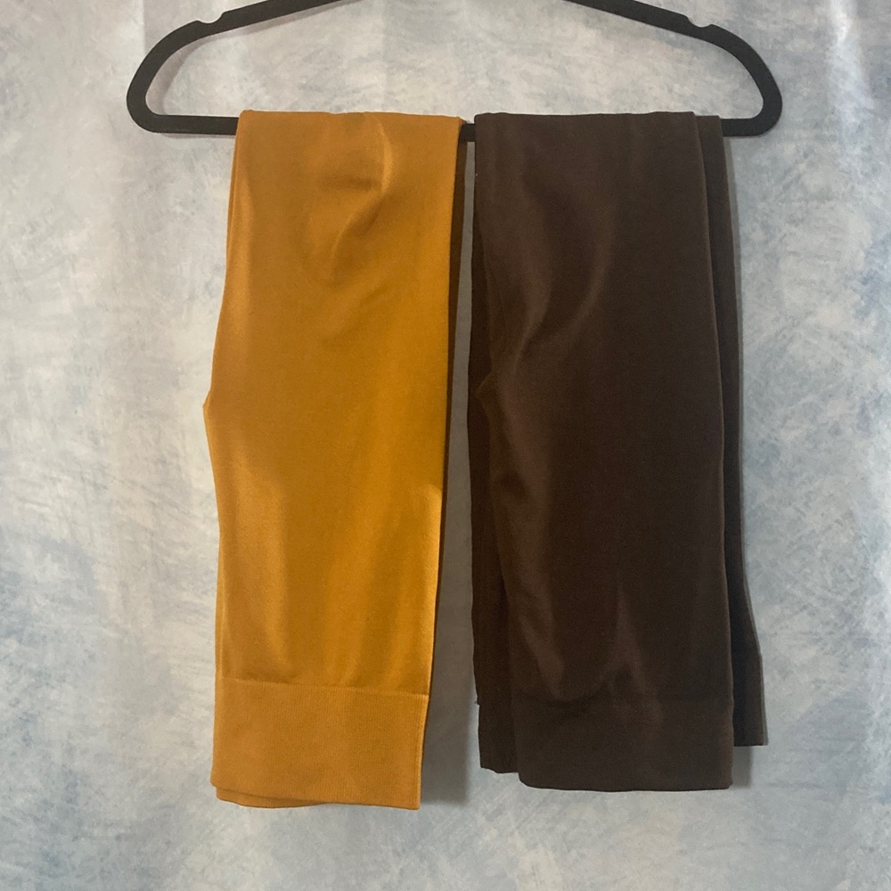 🍀2for$25🍀2 Pairs Basic Seamless Leggings Mustard & Brown Free Size Fit Like XS/S